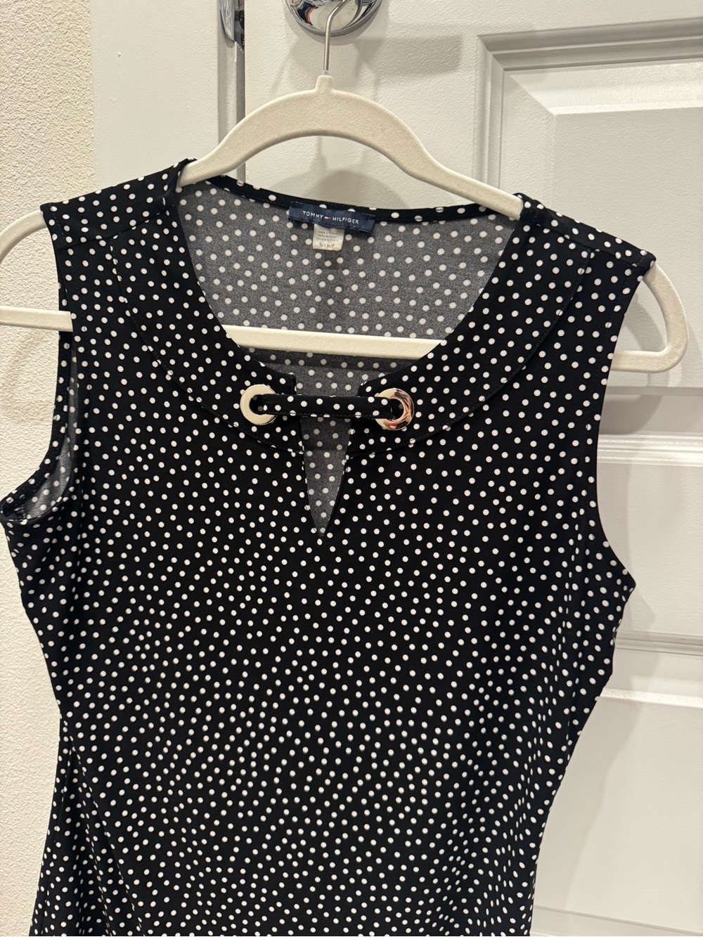 Tommy Hilfiger Black with White Polka Dot tank with Grommet Detail